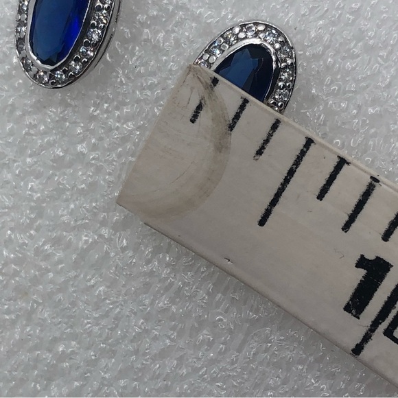 Vtg Sterling Silver Oval Blue & White Cz Halo Stud Earrings .6” x .4” - Picture 8 of 8